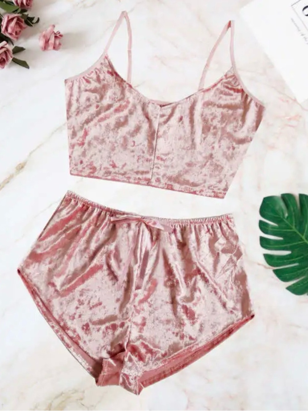 Women's Velvet Cami and Shorts Sleep Set - Blush Pink